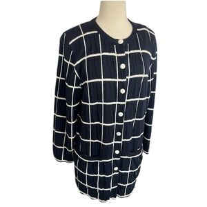 Vintage Rodier Paris Wool Blend Cardigan Crew Neck Button Down Women's SZ L Navy